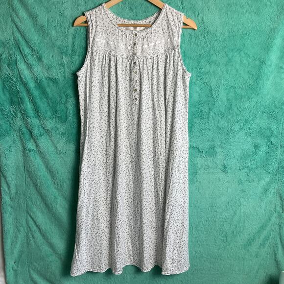 Eileen West Womens Pure Cotton Nightgown Knee Length Half button up Medium - Picture 2 of 10